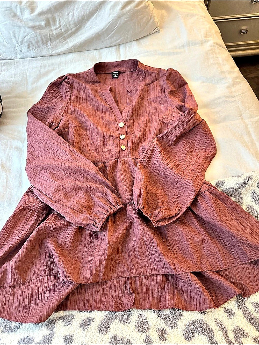 SHEIN Mini Long Sleeve Button Front Dress in Purple Size Medium